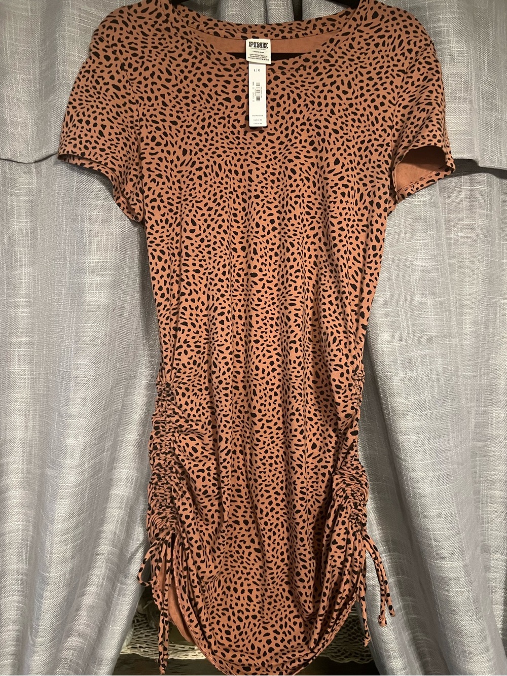 PINK💗Victorias Secret Ruched Leopard Print Mini Dress! NEW! Sz L! CUTE!